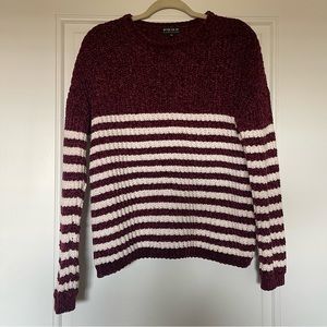 Poof New York Maroon & white striped crop sweater